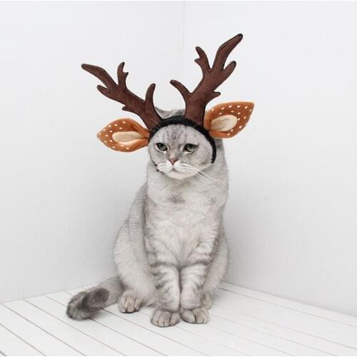 Pet Cat Costumes Hat New Years Costumes Headband Christmas Dog Cat Hat Antlers Cap Headwears for Cats Kat Hair Hoop Cat Cosplay