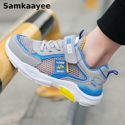 4-16y Kids Sneakers Spring Summer Children Casual Shoes Boys Mesh Stripe Hook & Loop Breathable Wear-Resisting Shoes S35