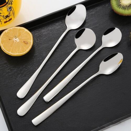 304 Stainless Steel Coffee Stirring Spoon Round/Pointed Shaped Long Handle Ice Scoop Tea Ice Cream Honey Spoon Serving Spoon