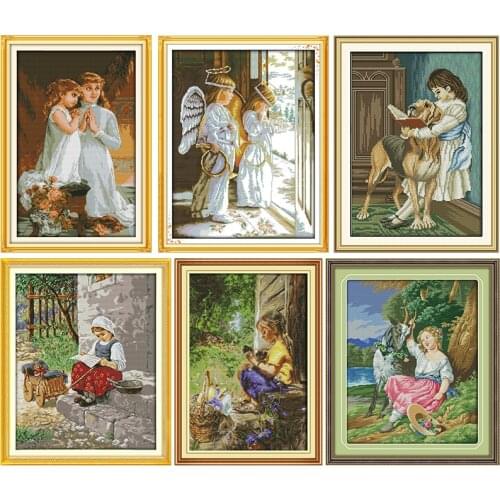 Stamped Cross Stitch Kits Patterns Angel Pray Girles 11CT 14CT Counting Printed Craft Embroidery Decoration Gift Art Sewing Sets