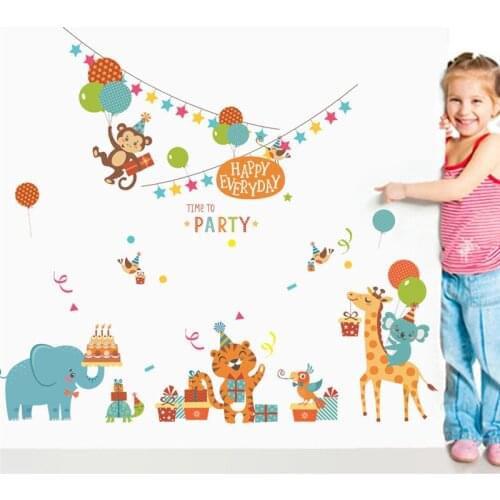 Forest animals party wall stickers for kids rooms daily happy diy decoration wall decals elephant mural cover art