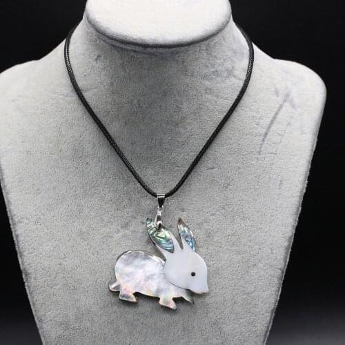Natural Shell Necklace With Rabbit-Shaped Pendant Leather Cord 2MM Charms For Elegant Women Love Romantic Gift