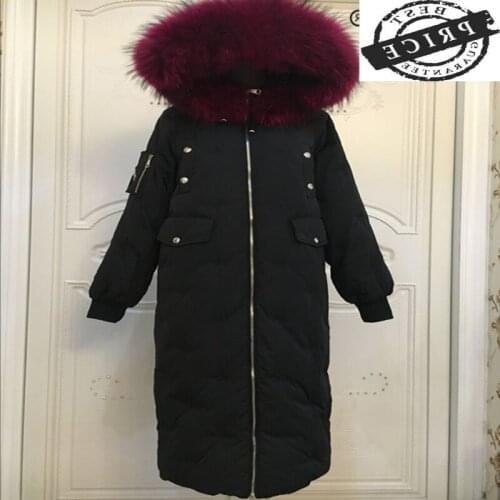 2021 Brand Womens Down Jacket Real Raccoon Fur Hooded Thick Warm Long Down Parka Ladies Long Duck Down Coat Hiver LW1a12