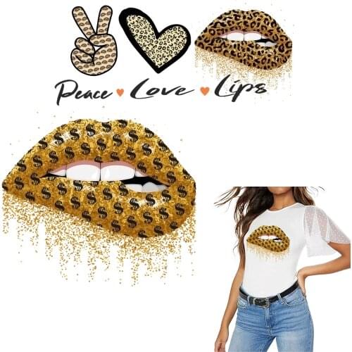 Leopard Lips Iron-On Transfer Patches Fashion Thermal Stickers Strips On Clothes Iron On Patches DIY T-shirt Decal Heat Transfer