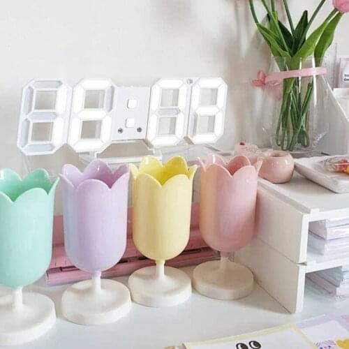 Plastic Storage Box Cosmetic Brush Pen Holder Desktop Sundries Container Petal Shaped Makeup Organizer for Home Office