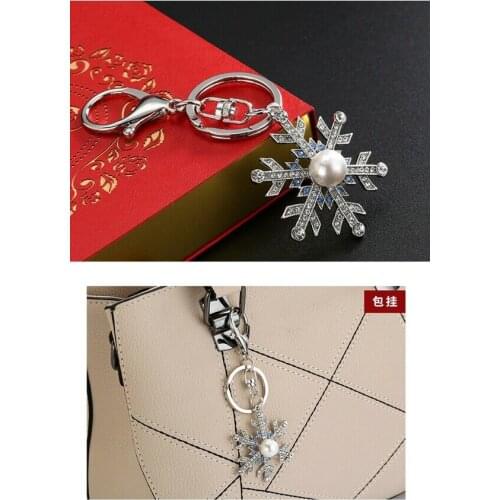 Christmas Gift Snowflake Chain Keychain Key Pendant Charm Rhinestone