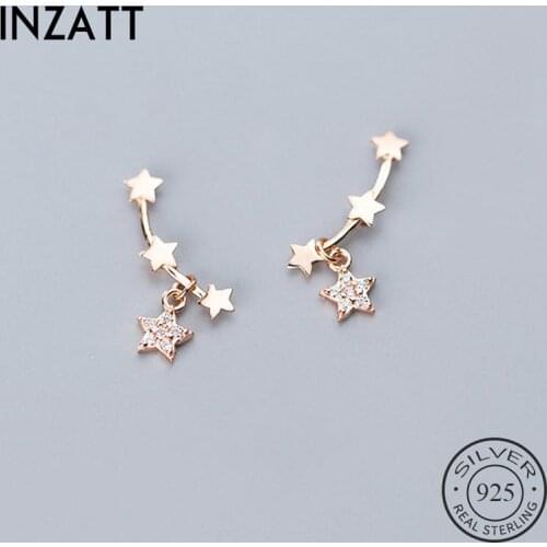 INZATT Real 925 Sterling Silver zircon Star Stud Earrings For Fashion Women Party Minimalist Fine Jewelry Cute Accessories Gift