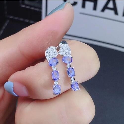 Free shipping Natural and real anzanite 925 sterling silver Earring Fashion Earring