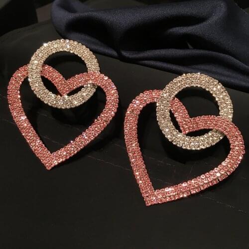 Circle Heart Shaped Stitching Color Geometry Big Pink Love Earring Cubic Zircon For Women Jewelry Wedding Party Friends Gift