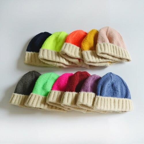 Korean Style Baby Girl Boy Hat Winter Warm Kids Beanie Hat Patchwork Candy Color Crochet Elasticity Wool Knit Hat Children Caps