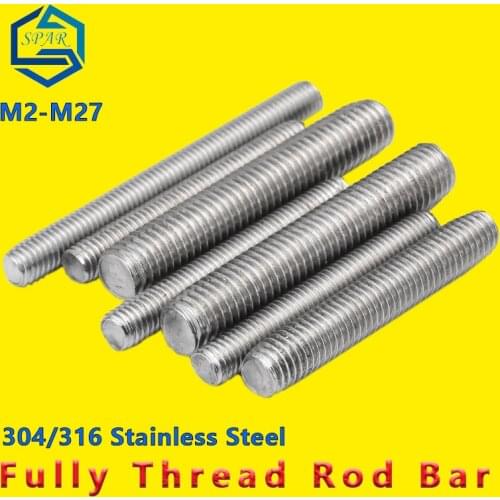 Fully Thread Rod Bar Stud Wire Screw Rod Threaded Rod Fasteners Silver Full Thread Rod Threaded Bar Rod Stud 304 Stainless Steel