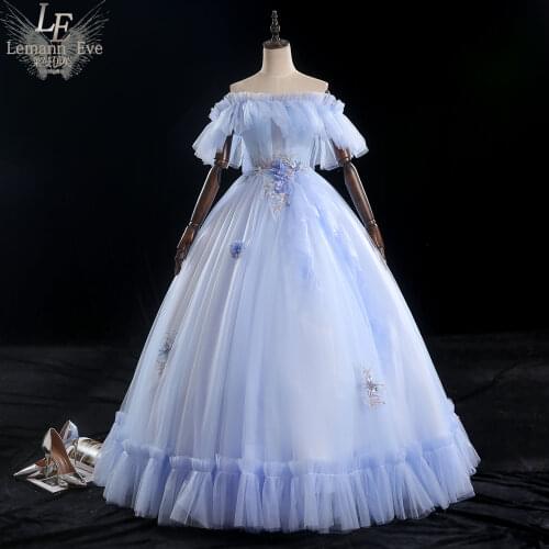 Light blue ruffled baroque ball gown long dress vintage medieval dress Renaissance princess Victoria dress