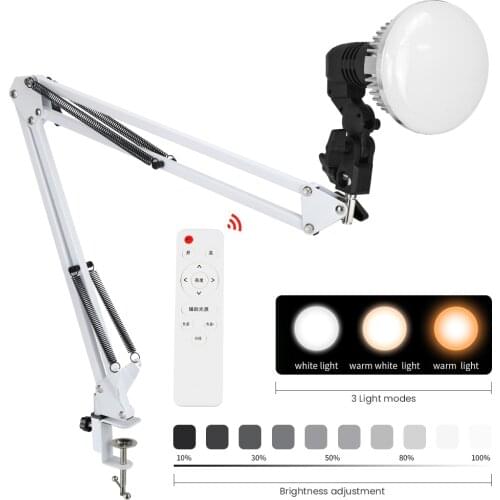 E27 155W EU US Photography Lighting LED Light Lamp Bulb With Long Arm Holder Remote Control For Live Stream Video Photo Studio