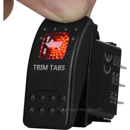 Trim Tabs Up/Down Car Boat DPDT 3 Way Momentary Rocker Switch Red Led 7 Pins (On) Off (On) 12V 20A 24V 10A Toggle Switch