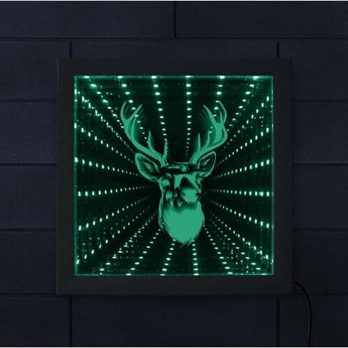 3d Deer Buck Head With Antler Led Infinity Tunnel Lamp Tabletop Light Wildlife Animal Optical Illusion Interstellar Photo Frame