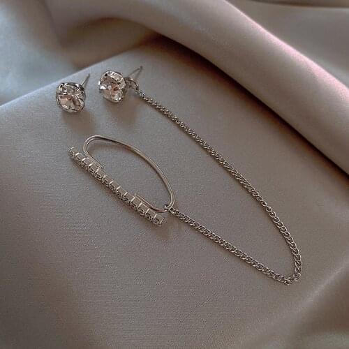 Unique Style Rear Hanging Silver Color Bright Chain Zircon Earring Metal Pendant Earring For Women Fashion Jewelry