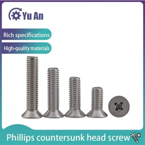KM Authentic 304 Stainless Steel Cross Countersunk Machine Screw GB819 Flat Head Screw M1 M2.5 M3 50PCS