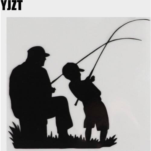 YJZT 12.6CMX11.1CM Dad Kid Fishing Outdoor Sports Parenting Vinyl Car Sticker Black/Silver 8A-0768