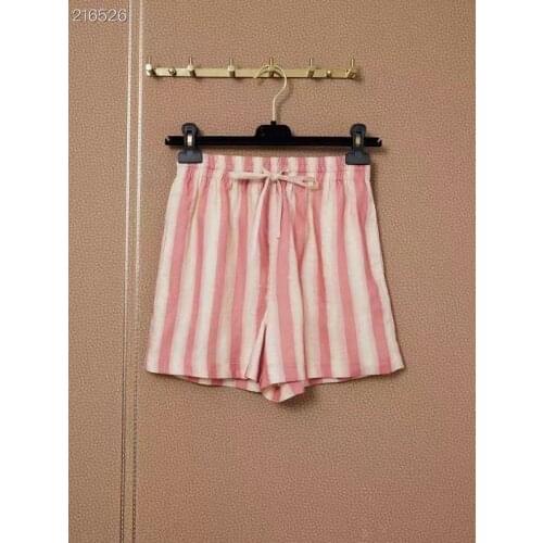 2021 Summer Runway Fashion Shorts Lady High Street Retro Stripes Print Waist Elastic Resort Mini Shorts