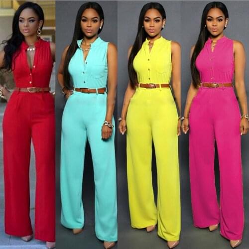 2021 European and American Foreign Trade Womens New Single Breasted High Waist Belt Wide Leg Pants Jumpsuit