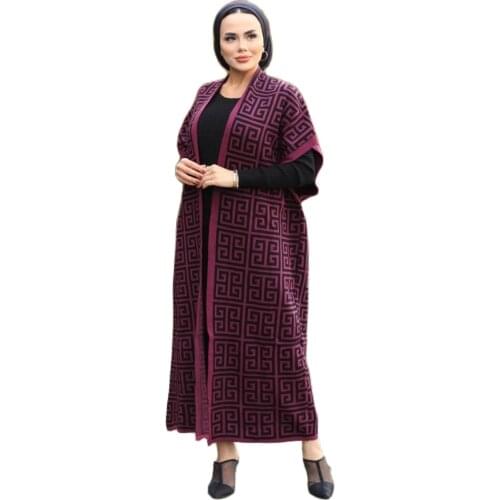 2 Pieces Patterned Women’s Set, Maxi Dress and Cardigan Double Suit For Winter Islamic Fashion Muslim Clothing Turkey Dubai 2021