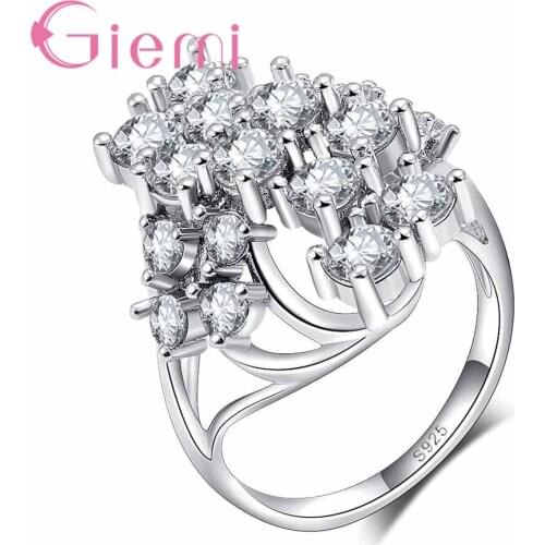 New Luxury Women Finger Ring Attractive White Round Crystal Jewelry for Party Promotion 925 Sterling Silver Siler Bague
