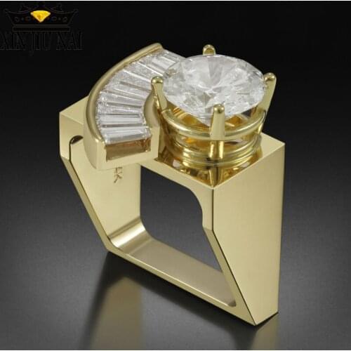 925 sterling silver Gorgeous Male Female White Zircon Engagement Ring Luxury Wedding Band Yellow 18K Gold Statement Jewelry