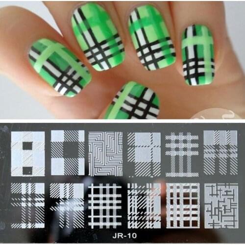 #0010- 6*12CM Nail Art Image Printing Beauty Designs Women Tips Nails Stamping Plates Nail Art Polish Templates -checkered 10