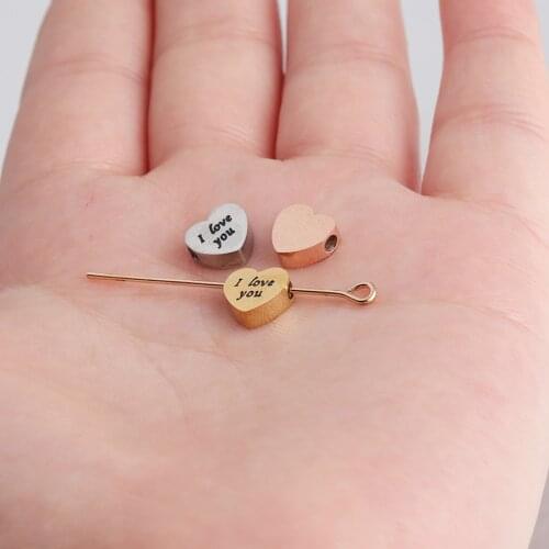 100% Stainless Steel Mini Heart Beads Charms For Jewelry I Love You Letter Bead Mirror Polished Wholesale 20pcs