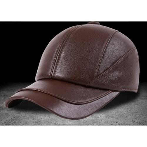 2021 Winter Male Genuine Leather Cap 55-60CM Black Brown Baseball Caps For Man Casual Street Gf Gorras Dad Hat Sheepskin Cap