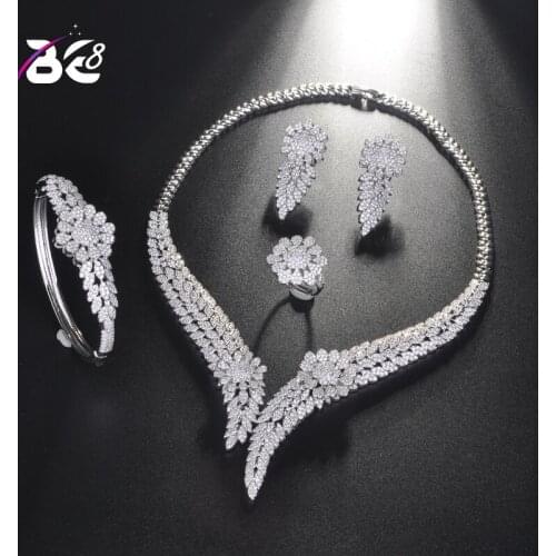 Be 8 Luxury Bridal Wedding Jewelry Sets AAA CZ Classic Design Women 4pc Set Copper Engagement Ceremony and Anniversary S210