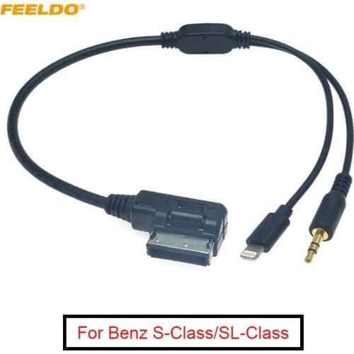 FEELDO 10Pcs Car AMI/MDI Interface To 3.5mm Male Audio AUX + Lightning Jack Charge Only Adapter Cable For Mercedes Benz #FD6257