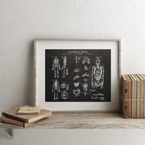 Human Medical Skeleton Anatomy Patents Poster Canvas Prints Anatomical Blueprint Wall Art Picture Painting Doctors Office Decor
