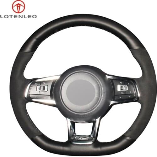 LQTENLEO Black Genuine Leather Suede Steering Wheel Cover For Volkswagen Golf 7 GTI Golf R MK7 VW Polo GTI Scirocco 2015 2016