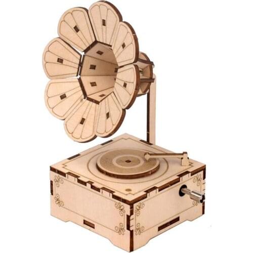 DIY Wooden Music Gramophone Sounding Music Box Wooden Creative Handmade Assembling Toy Childrens Gift