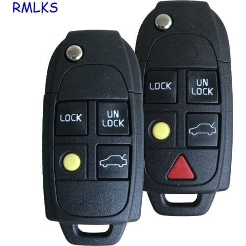 Flip 4 5 Button Remote Key Case FOB Replacement for VOLVO S60 S80 V70 XC70 XC90