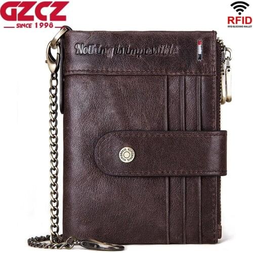 New Genuine Leather Men Wallet Coin Purse Small Mini Card Holder Chain PORTFOLIO Portomonee Male Walet Pocket Bags Top Quality