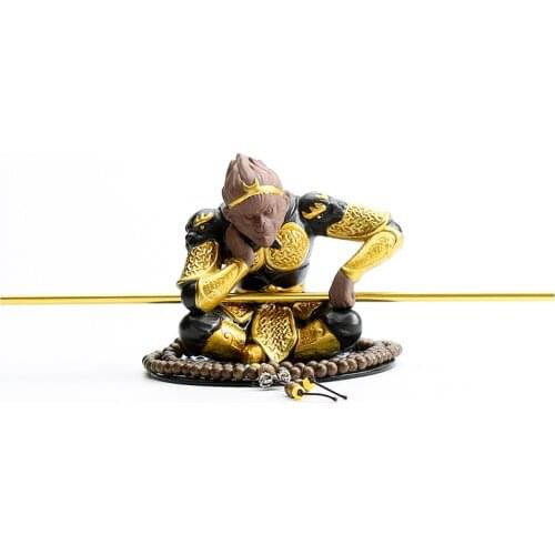 Creative car decoration monkey king with bar safety bring Chinese ornament yixing zisha purple clay tea pet monkeys statue new