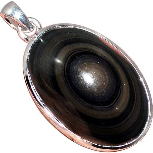 Genuine OBSIDIAN EYE Pendant 925 Sterling Silver, 46.4 mm, MHBAP5868