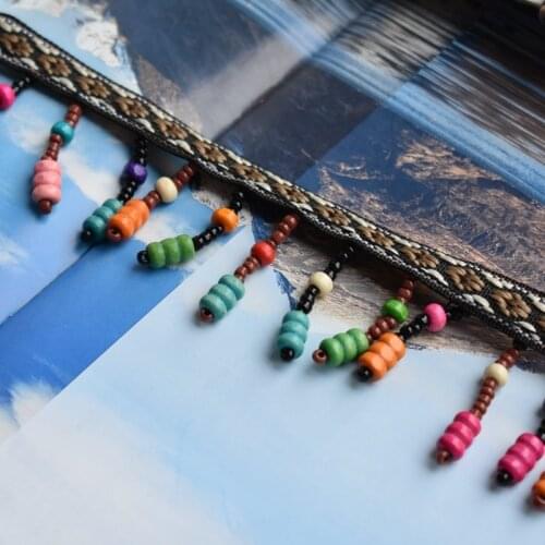 2Yard Width 4cm Ethnic Tassel Embroidery Lace Trim Boho Handmade Sewing on Clothes Accessories Cotton Fabric Ribbon