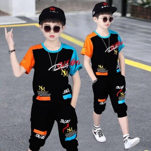 Children Clothing Sets Summer Boys Sports Suit Letter T Shirt + Pants 2Pcs Kids Clothes Tracksuit For Boys 4 6 7 8 910 12 Years