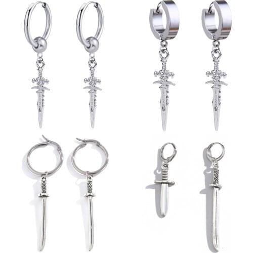 Sword Drop Statement Earrings For Women Men New Fashion Vintage Goth Chain 2020 Trend Pendant Unusual Earings Party Punk Jewelry