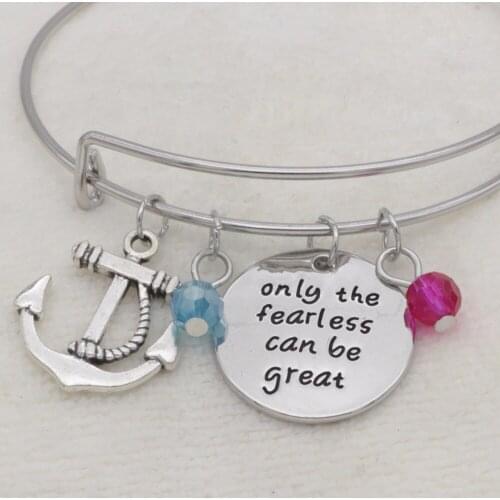 Fashion Inspirational gift bracelet crystal Jewelry anchor only the fearless can be great adjustable Bangle B1019