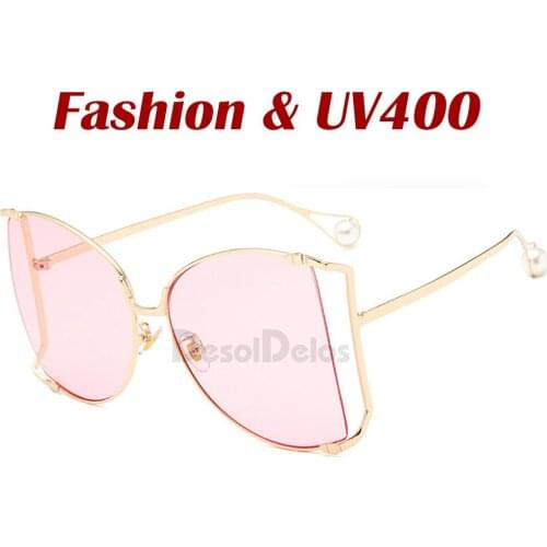 2020 New Half Frame Brand Designer glasses Women Square Pearl Sunglasses for Female Fashion Oversized Clear Pink Eyewear Ladies