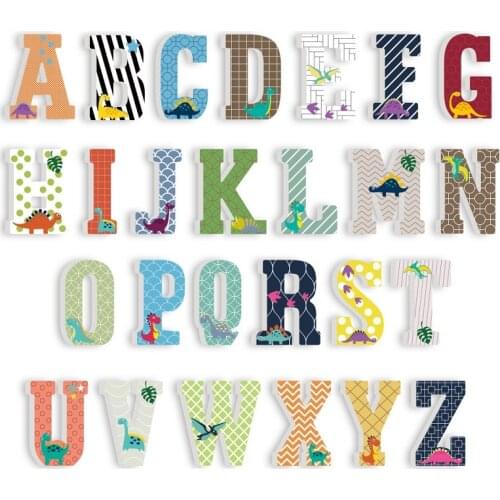26 Capital Letters Wall Mural Baby Kids Room Nursery Decoration 3D Cartoon Dinosaur Sticker Kindergarten DIY Wallpaper Art Decal