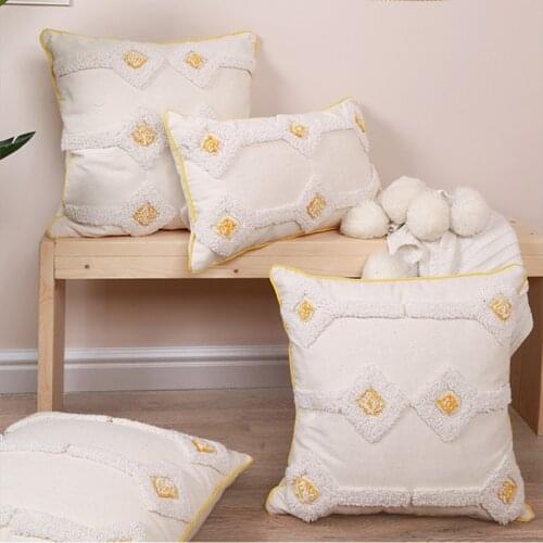 Yellow White Handmade Embroidery Pillow Cover Beige Stripe Cushion Cover Home Decorative PillowCase Pillow Sham 45x45/30x50cm