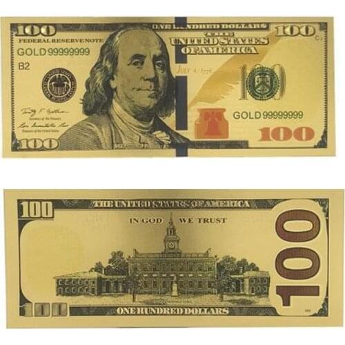 New Gold-Plated Banknotes Antique Gold Foil 100 US Dollars Currency Commemorative US Dollar Banknotes Decorative Counterfeit Not