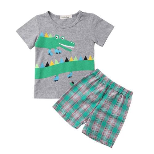 Drop Shipping Casual High-quality Kids Baby Boys Crocodile T-shirt Tops + Shorts Pants Outfits Set Casual Clothes Size 2-7T