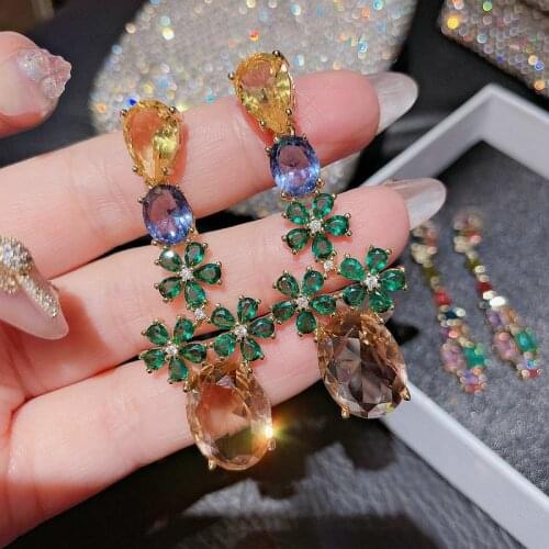 Luxury Earrings for Women Yellow Crystal 925 Silver Flowers Pendant Drop Earrings Oval Cut Elegant Party Earring Jewelry