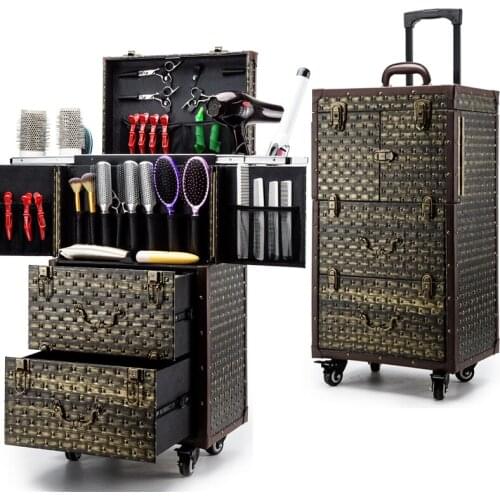 Luxury Nails Makeup Toolbox,Hairdressing trolley luggage Vintage metal Travel Luggage bag,Beauty Tattoo Salons Trolley Suitcase